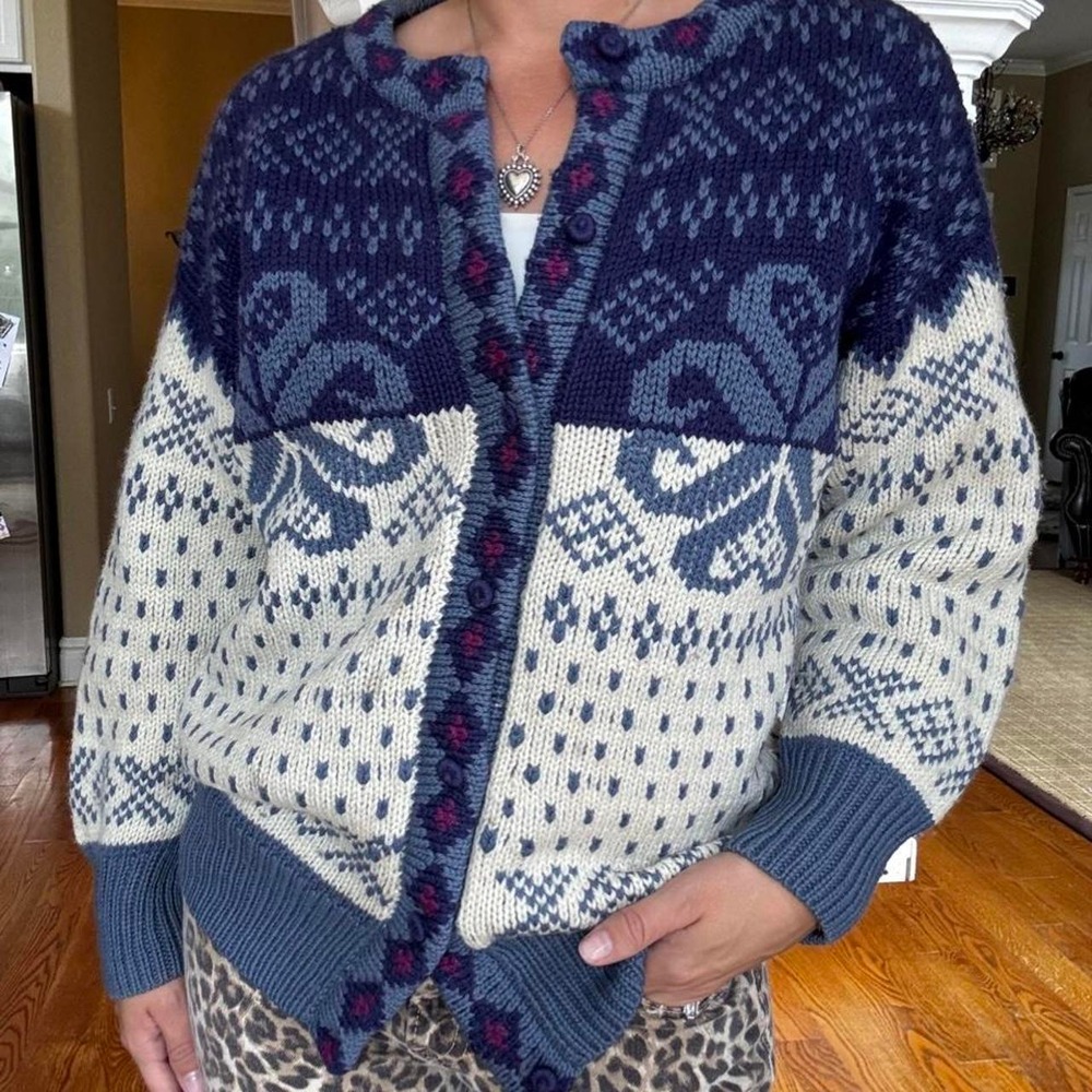 Vintage 90s Amazonias Hand Knitted Cardigan Sweater wool artisan